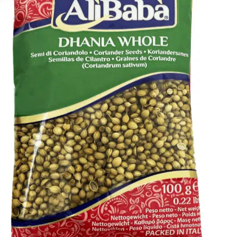 Packaged coriander seeds with AliBaba branding on a white background