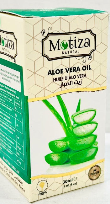 Motiza Aloe Vera Oil packaging on a white background