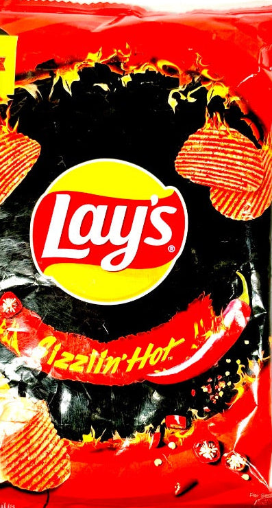 Lay's Flamin' Hot potato chips packaging with fiery design and Lay's logo.