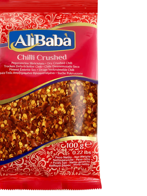 Alibaba crushed chilli packet with red background