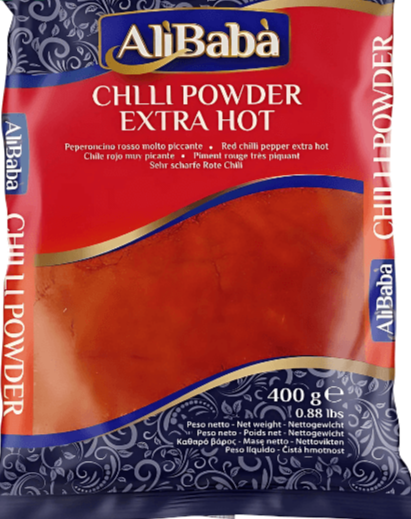 Alibaba Chilli Powder Extra Hot packaging on a white background