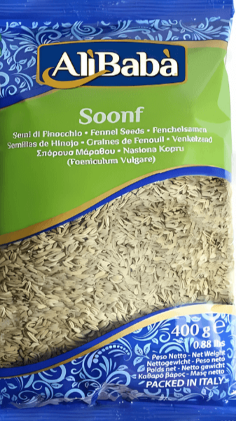 Ali Baba Soonf fennel seeds packaging on a white background