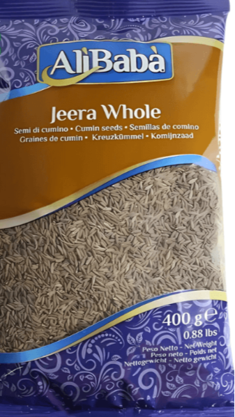 Packaged cumin seeds with AliBaba branding on a white background