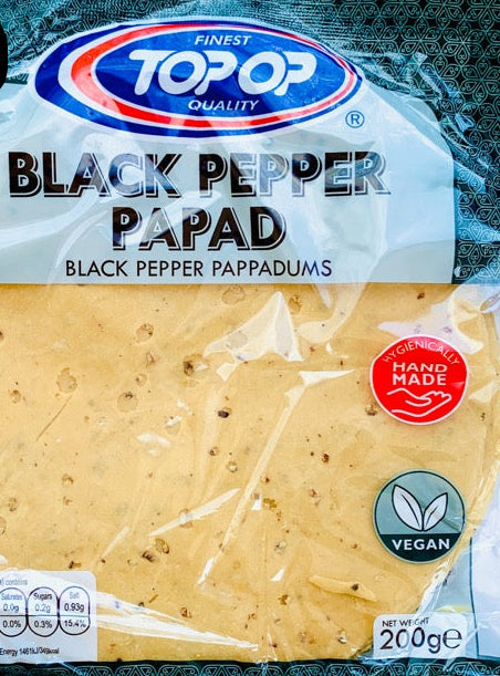 TOP OP Papadum Urid Black Pepper 200g