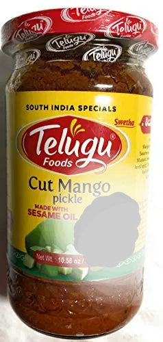 Telugu Foods Cut Mango Pickle Made with Sesame Oil - 300 Grams